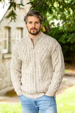 Men's Merino Wool Full Zip Aran Cardigan