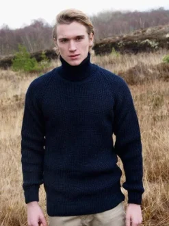Mens Rib Roll Neck Navy