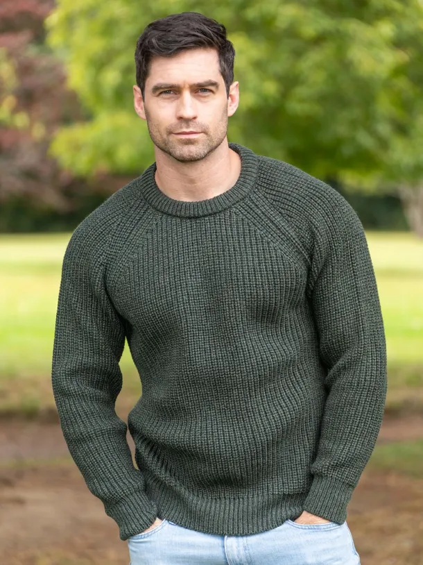 Mens Ribbed Crew Neck Sweater Green