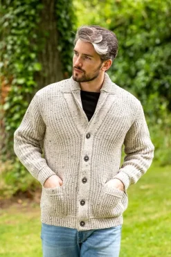 Men's Ribbed Shawl Neck Merino Wool Cardigan