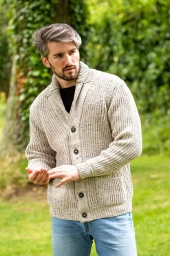 Men's Ribbed Shawl Neck Merino Wool Cardigan
