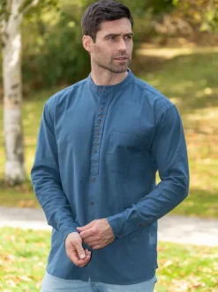 Men's Traditional Ink Blue Grandfather Shirt