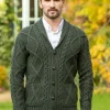 Mens V Neck Cardigan Army Green