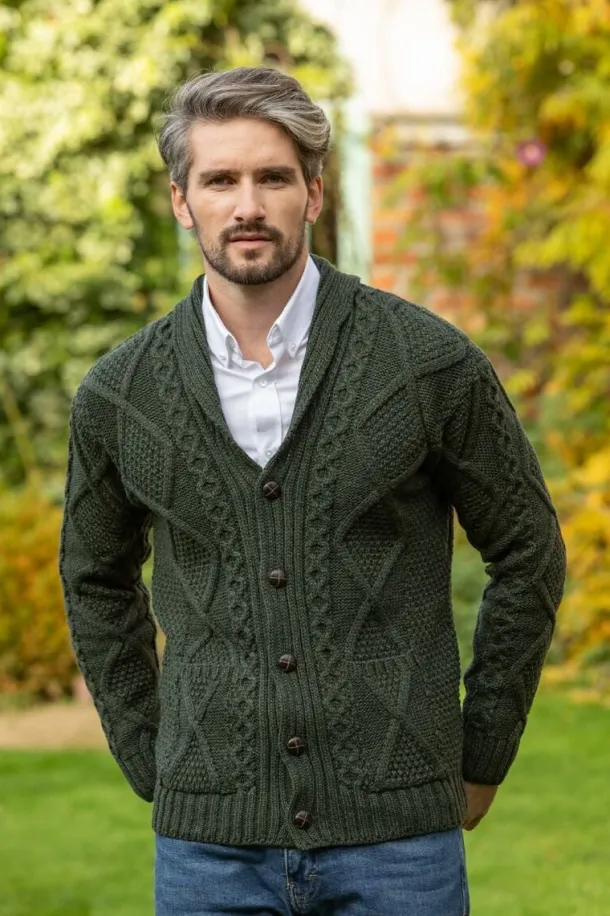 Mens V Neck Cardigan Army Green