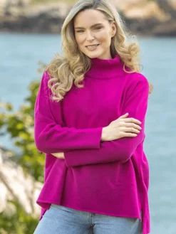 Merino Wool & Cashmere High Neck Sweater Magenta