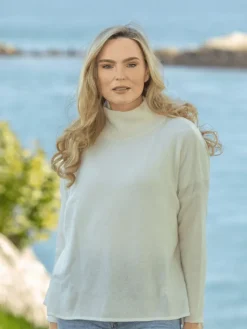 Merino Wool & Cashmere High Neck Sweater Royal White