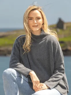 Merino Wool & Cashmere High Neck Sweater Graphite