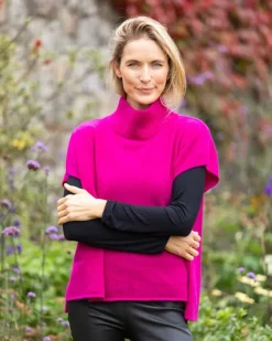 Merino Wool and Cashmere Short Sleeve Sweater Fuchsia