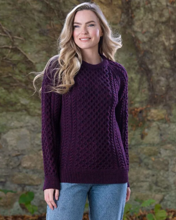 Merino Wool Aran Sweater Damson - Unisex