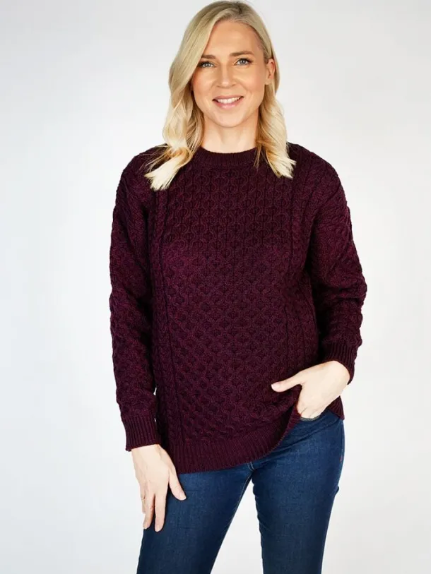 Merino Wool Aran Sweater Damson - Unisex