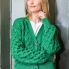 100% Merino Wool Cropped Aran Cardigan - Kiwi