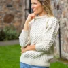 100% Merino Wool Fitted Aran Sweater Natural