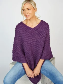 Merino Wool V Neck Poncho - Pink Mix
