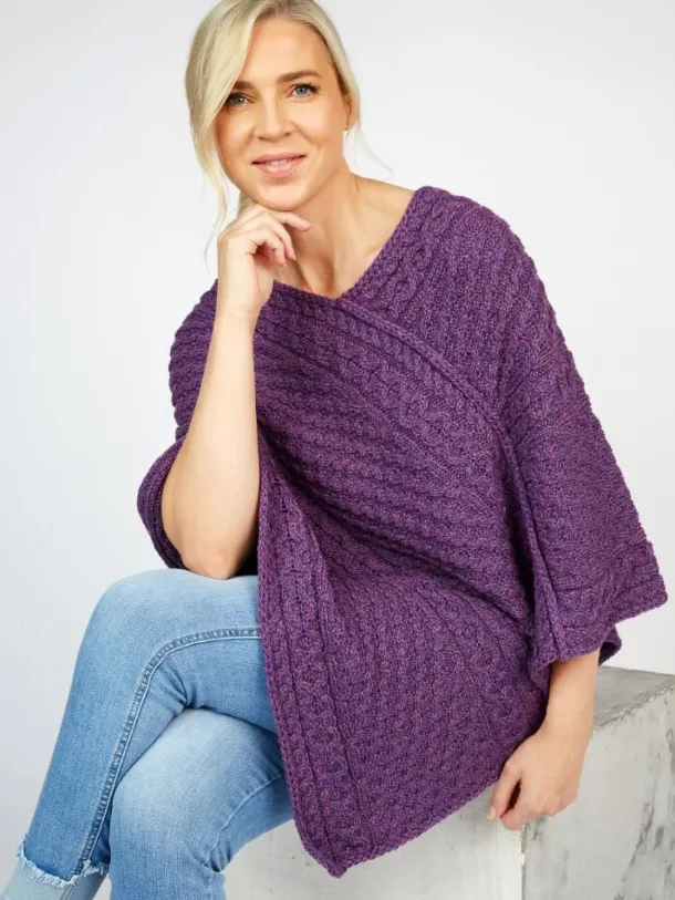 Merino Wool V Neck Poncho - Pink Mix