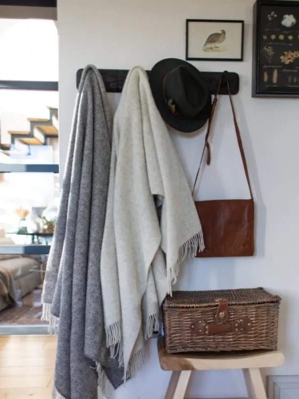 Natural Wool Eco Throw Pale Grey Herringbone