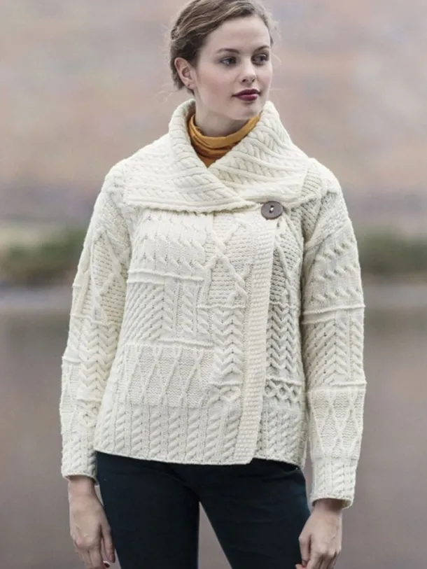 One Button Aran Ladies Cardigan