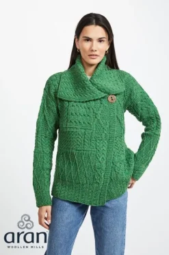 One Button Patchwork Cardigan Kelly green