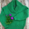 Oversized Shawl Collar Sweater Green Marl