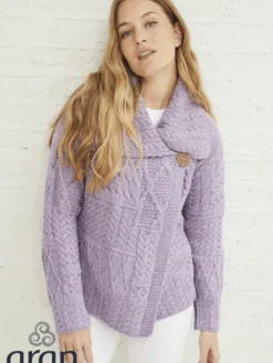 Patchwork One Button Cardigan Lilac