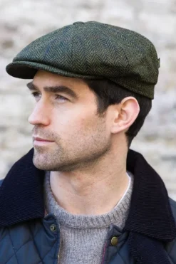8 Piece Driving Cap Green Herringbone Col: 27