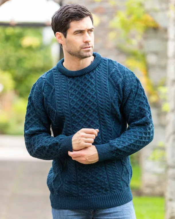 Pure Wool Aran Sweater Unisex Black Watch