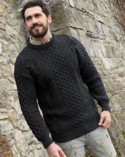 Pure Wool Unisex Aran Sweater Charcoal