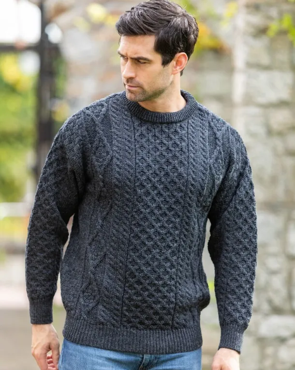 Pure Wool Unisex Aran Sweater Charcoal