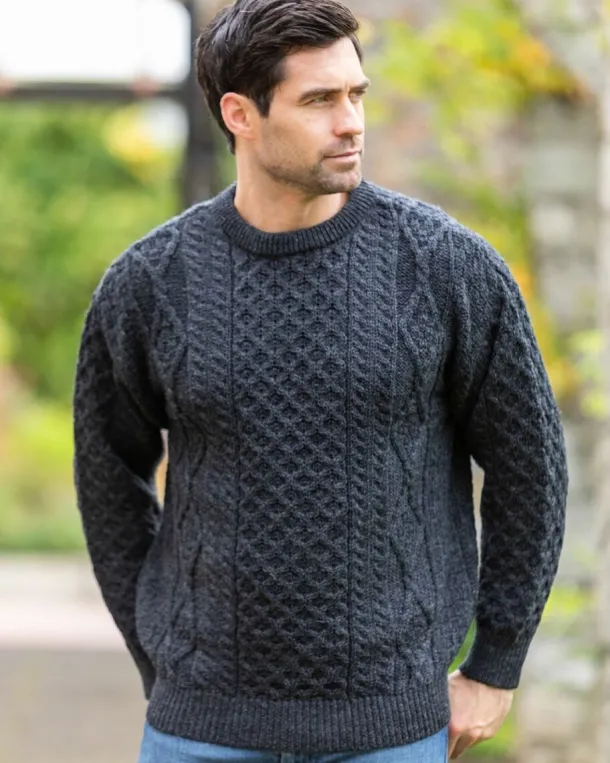 Pure Wool Unisex Aran Sweater Charcoal