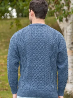 Pure Wool Unisex Aran Sweater Denim