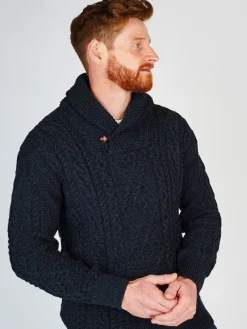 Shawl Neck Aran Sweater Blackwatch