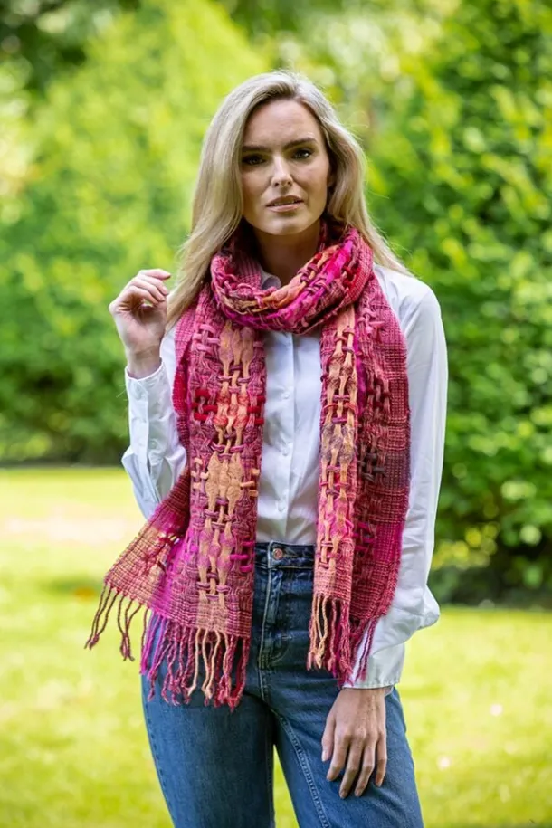Suantrai of Ireland Open Weave Wool Scarf Pink