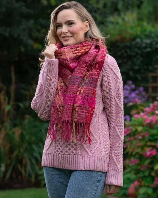 Suantrai of Ireland Open Weave Wool Scarf Pink