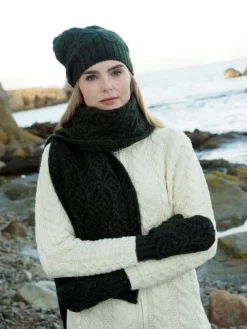 Super Soft Aran Cable Knit Scarf Green N120