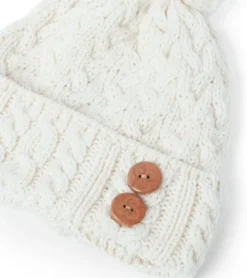 Super Soft Aran Hat with Triskelion Buttons - natural