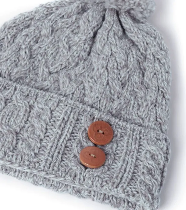 Super Soft Aran Hat with Triskelion Buttons Oatmeal