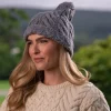 Super Soft Cable Knit Hat with pom pom Silver