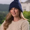 Super Soft Cable Knit Hat with pom pom Navy