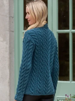 Super Soft Merino Wool Aran Cardigan Teal