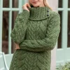 100% Super Soft Merino Wool Cowl Neck with Buttons Green