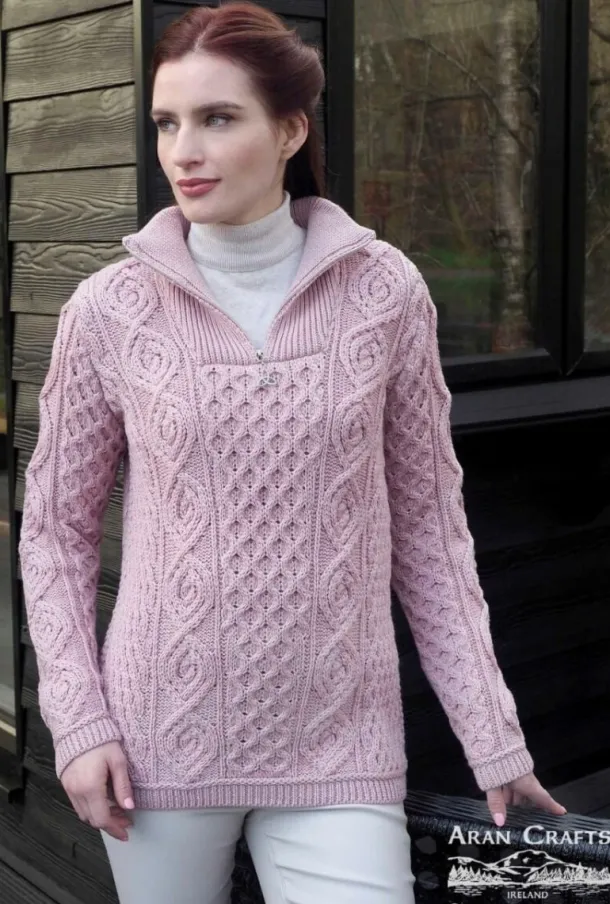 100% Super Soft Merino Wool half Zip Pink