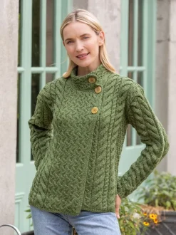 Supersoft Aran Cardigan with 3 buttons - Green