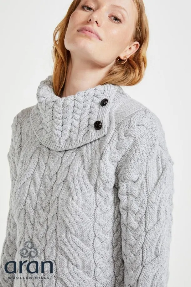Supersoft Button Neck Sweater - Silver