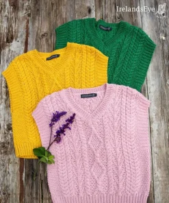 Sweetpea V Neck Aran Vest Sunflower