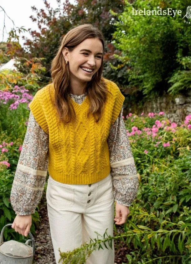 Sweetpea V Neck Aran Vest Sunflower