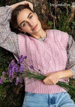 Sweetpea V Neck Aran Vest Pale Pink