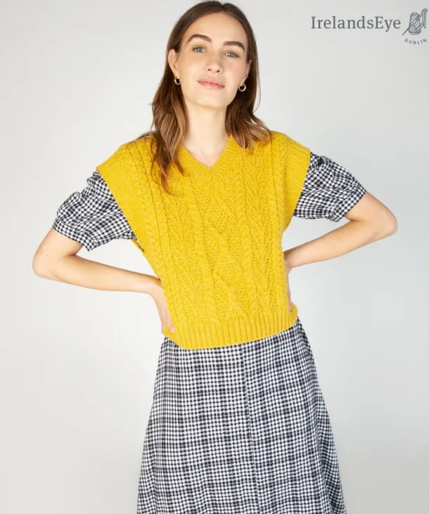 Sweetpea V Neck Aran Vest Sunflower