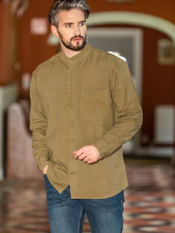 Traditional Grandfather Shirt - Moss