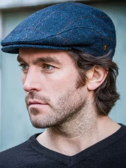 Trinity Flat Cap Blue Herringbone col.34