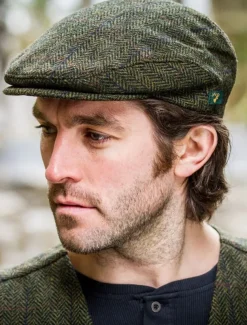 Trinity Flat Cap Green Red Herringbone Col: 27