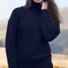 Unisex Aran Turtleneck Sweater Navy
